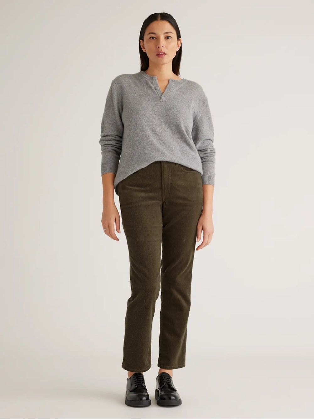 Quince Organic Stretch Corduroy Straight Leg Pants Size 2 Olive Brown